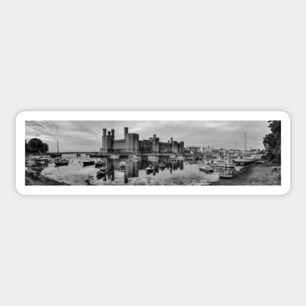 Caernarfon Castle Panoramic Black And White Sticker by tommysphotos